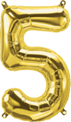 Gold Number 5 (Five) 16" Balloon