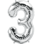 Northstar Mylar & Foil Silver Number 3 (Three) 34" Balloon