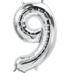 Northstar Mylar & Foil Silver Number 9 (Nine) 34" Balloon