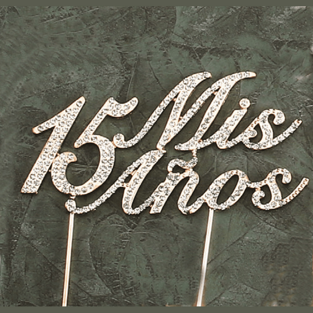 Mis XV Anos Rhinestone Gold Cake Topper 6.75″W x 5″H – instaballoons  Wholesale
