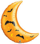 Orange Crescent Moon with Halloween Bats 35″ Foil Balloon by Qualatex from Instaballoons