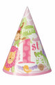 Happy 1st Birthday Pink Safari Party Hats (8 count)