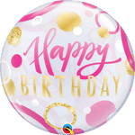 Qualatex Birthday Pink & Gold Dots 22″ Bubble Balloon