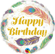 Feliz Cumpleaños Plumas de Pavo Real Globo 18″