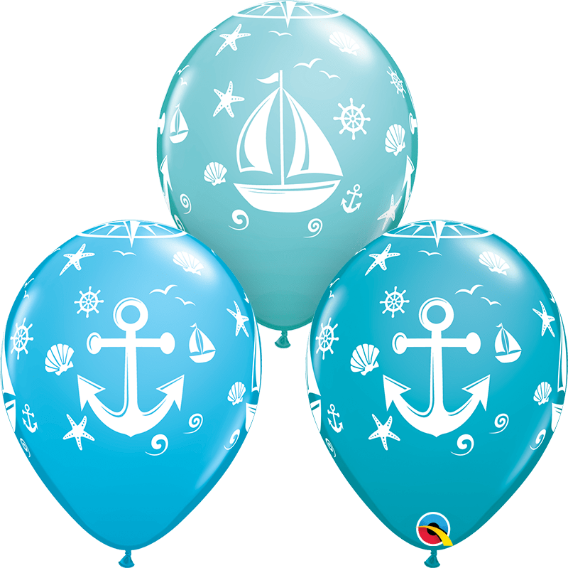 11″ Round Nautical Sailboat & Anchor Balloons (50 pack)