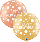Qualatex Latex Assorted Happy New Year Dots-A-Round 3′ Latex Balloons (2 count)