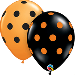 Qualatex Latex Big Orange Black Polka Dots 11″ Latex Balloons (50 count)