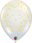 Qualatex Latex Clear with Gold Star Print 11" Latex Balloons (50 count)