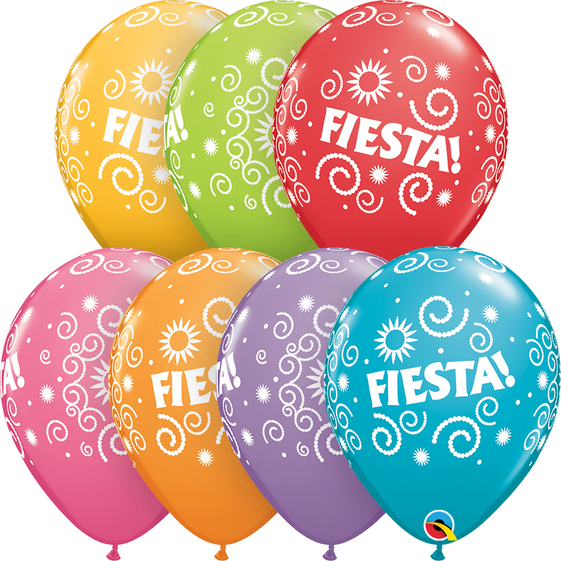 Festive Assortment Fiesta Swirls 11″ Latex Balloons (50 count ...