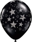 Qualatex Latex Glitter Stars & Stars-A-Round Onyx Black 11″ Latex Balloons (25)