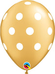 Qualatex Latex Gold with White Big Polka Dots 11″ Latex Balloons (50 count)