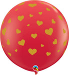 Qualatex Latex Red with Gold Hearts Around 36″ Latex Balloons (2 count)