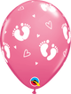 Rose Pink Baby Footprints & Hearts 11″ Latex Balloons (50)
