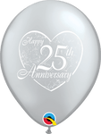 Qualatex Latex Silver Happy 25th Anniversary Heart 11″ Latex Balloons (50 count)