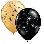 Qualatex Latex Sparkles & Swirls Gold & Onyx Black 11″ Latex Balloons (50)
