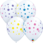 Qualatex Latex White Colorful Dots 11″ Latex Balloons (50 count)