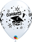 Qualatex Latex White Congrats! Graduation Cap 11″ Latex Balloons (50 count)