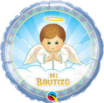18" Round Mi Bautizo Angel Boy Foil Balloons