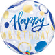 Happy Birthday Blue &amp; Gold Dots Bubble 22″ Globo