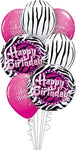 Ramo de globos de feliz cumpleaños con estampado de cebra
