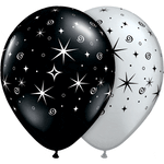 Sparkles &amp; Swirls Silver &amp; Onyx Black Globos de látex de 11″ (50 unidades)