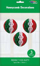 Red White Green Honeycomb Balls 8″ (3 piece set)