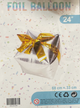 Cubo plateado con cinta de regalo dorada Globo de 24″