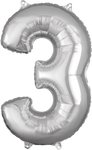 Silver Number 3 26″ Foil Balloon by Anagram from Instaballoons