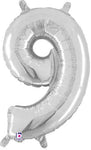 Silver Number 9 14″ Foil Balloon by Betallic from Instaballoons