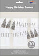 Banner de borla de plata de feliz cumpleaños