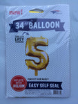 SoNice Mylar & Foil Gold Number 5 34″ Balloon