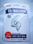 SoNice Mylar & Foil Silver Number 4 34″ Balloon