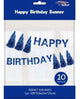 Banner de feliz cumpleaños azul real con borlas