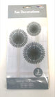Silver Tissue Fans Decorations (3 count)