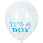 Unique Latex 12" It's A Boy Clear Latex With Blue Confetti (6 count)