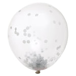 Clear Latex Balloons with Silver Confetti — 12″ Latex (pack of 6)