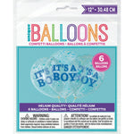 Unique Latex It's A Boy Clear Prefilled Balloons with Blue Confetti— 12" Latex (pack of 6)