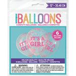 Unique Latex It's A Girl Prefilled Clear Balloons with Pink Tissue Confetti — 12" Latex (pack of 6)