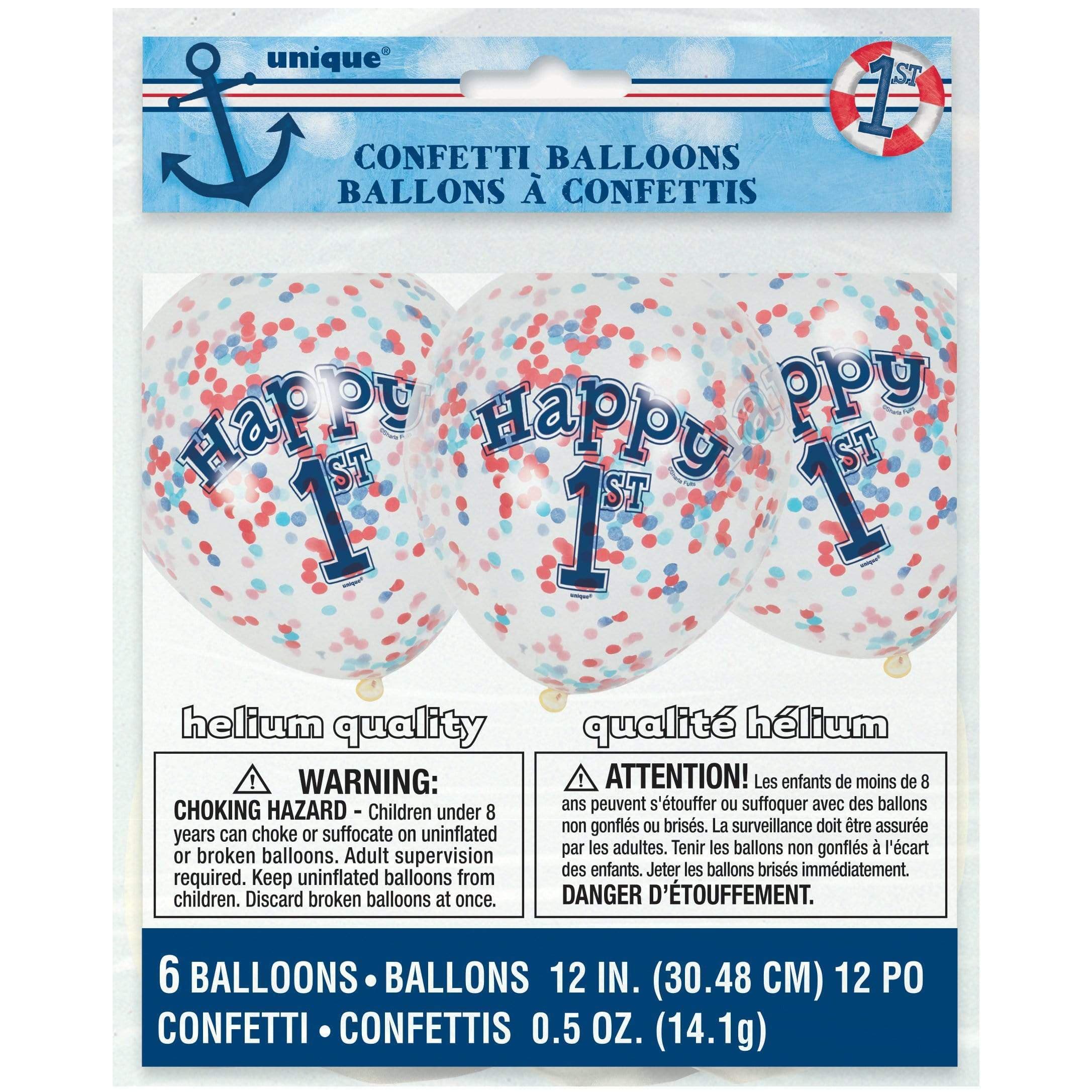 12 Nautical Boys 1st Birthday Confetti Balloons, 6ct