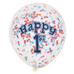 Little Sailor Nautical First Birthday Clear Latex Balloons with Confetti — 12″ Latex (pack of 6)