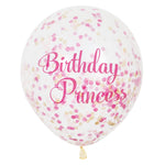 Unique Latex Pink Birthday Princess Clear Latex Balloons Unfilled with Confetti — 12" Latex (pack of 6)
