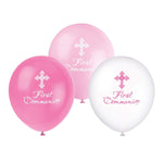 Unique Latex Pink First Communion with Cross 12" Latex Balloons (6 count)