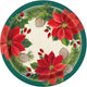 Red & Green Poinsettia Christmas Plates 9″ (8 count)