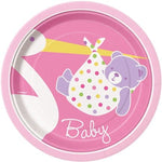 Unique Party Supplies Baby Girl Stork Plates 7″