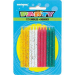 Unique Party Supplies Glitter Candles–Multi Color Spiral(12 count)