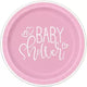 Platos de postre redondos para baby shower con corazones rosas de 7″ (8 unidades)