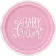 Platos llanos redondos para baby shower con corazones rosas de 9″ (8 unidades)
