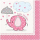 Servilletas para baby shower de color rosa con paraguas (16 unidades)